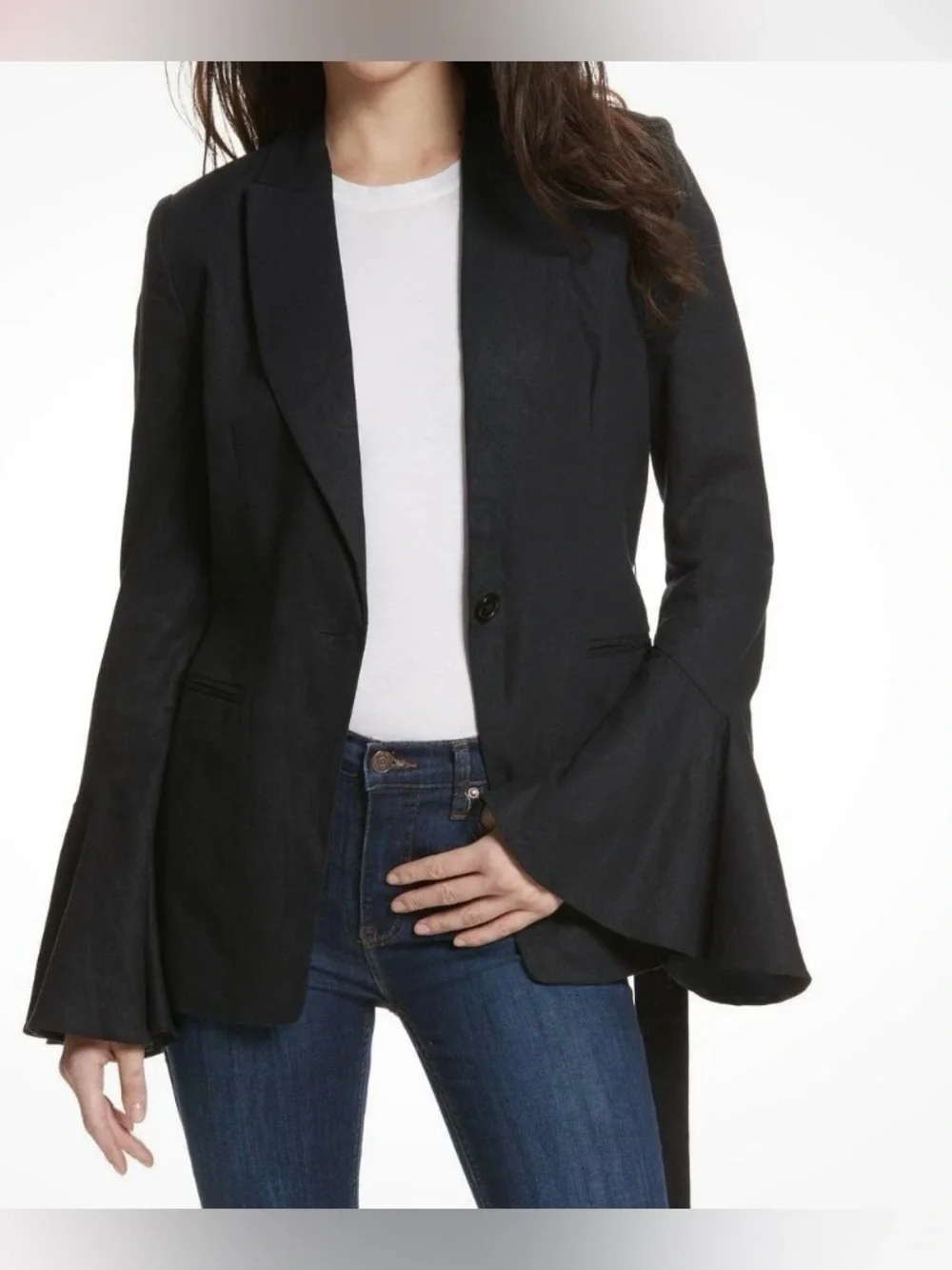Free People Flare Sleeve Blazer Wrap Linen Blend-Size M Boho NWT